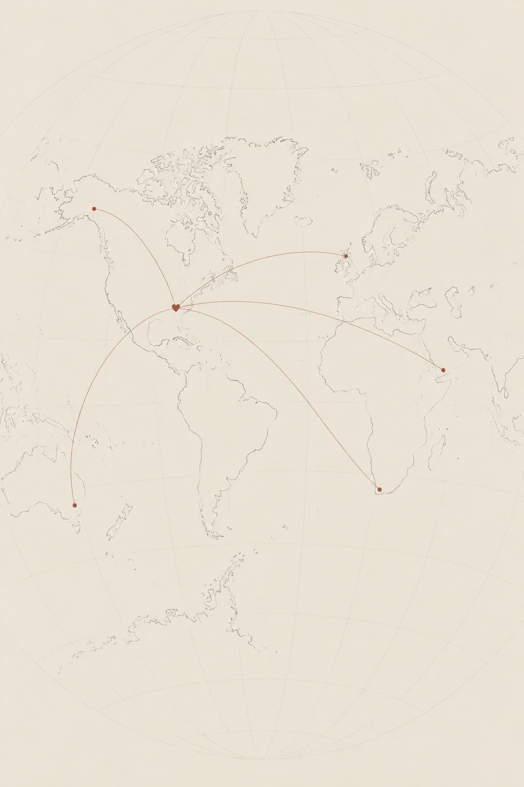 World map with Nashville marked as the starting point for global connections